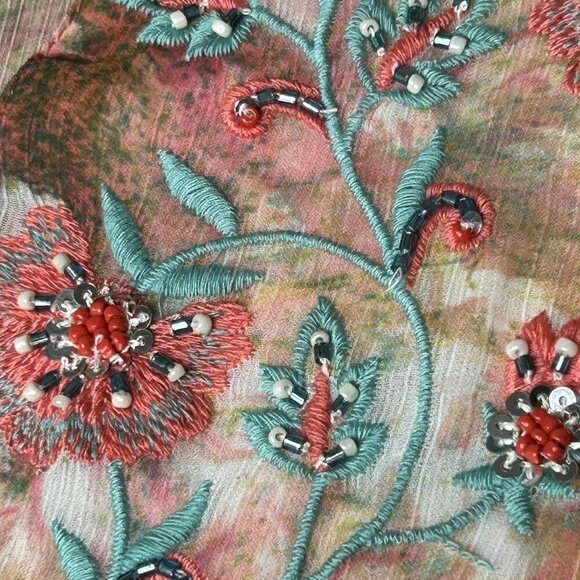 Soft Surroundings Kimono 1X Long Sheer Tassels Tie Front Beaded Embroidered Boho - Picture 12 of 14